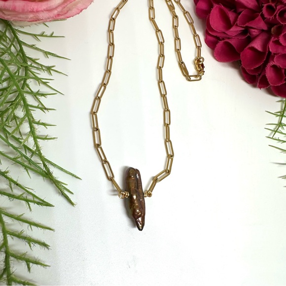 NEW⚜️Biwa Chocolate Freshwater Pearl Chain Necklace - Picture 5 of 7